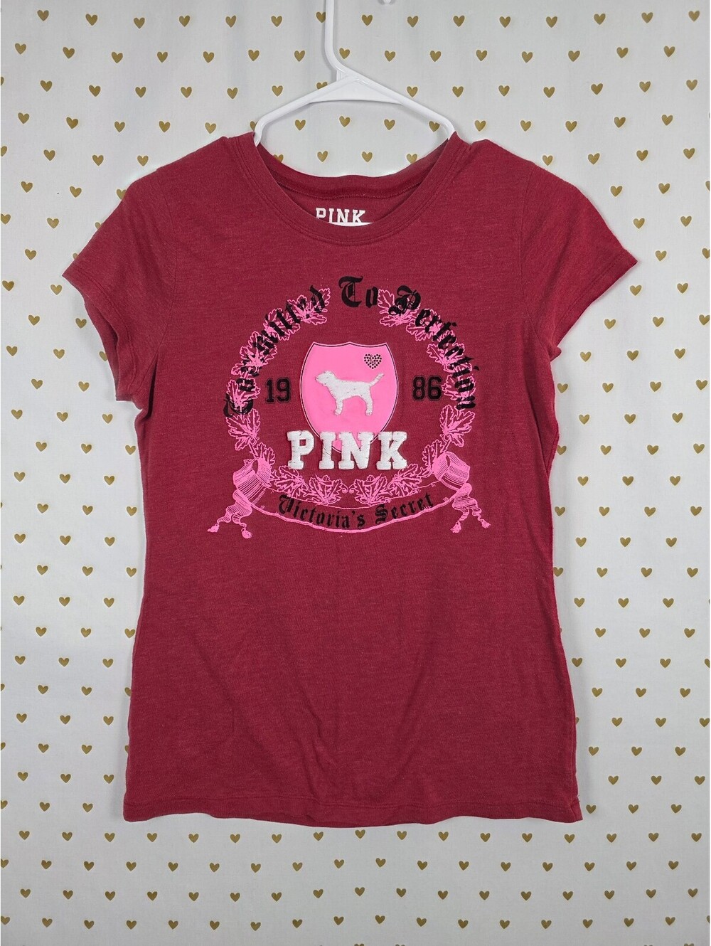 Vintage 2006 VS PINK Shirt L Dog Crest 1986 Rhinestone Y2K Graphic Tee